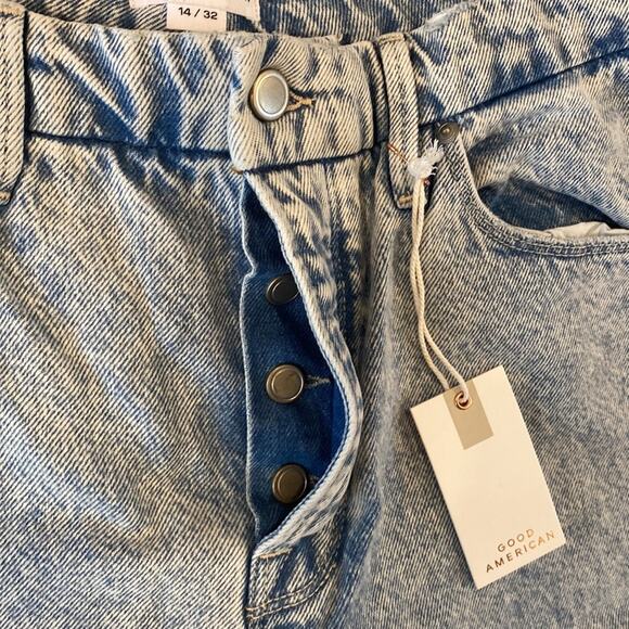 NWT GOOD AMERICAN Good Boy Acid Wash Relaxed Fit Jeans 14/32 - Picture 5 of 11